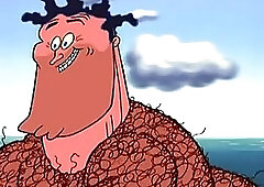 Busty cartoon girls are having a relaxing shower, while Ren and Stimpy are helping them