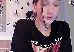 pretty tgirl strokes her big cock online