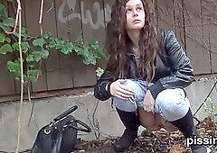 daring gals pee on the frequented pathway and are seen by passers-by