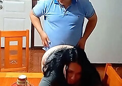 Stepmom gets surprised during a wild breakfast orgy on the dining table