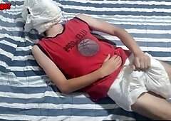 Masked Twink Jerks in Diaper