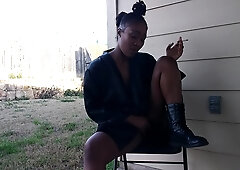 Sweetbutttasty Smoking And Fingering Herself In The Backyard!!!!!
