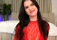 Amateur young brunette enjoys dildo on solo masturbation