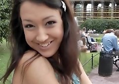 A chick is exposing herself out in public and then we see her doing anal