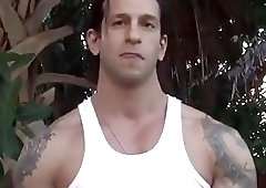 Horny hunk of a pool boy shows his mallet and jerks off