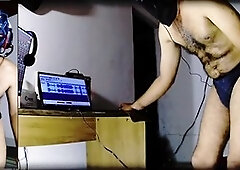 Hairy guy Stink Hairymale gets down with some gay tunes and a mask