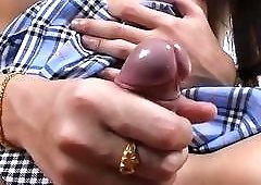 Dramatic Asian tranny with great tits loves to masturbate alone