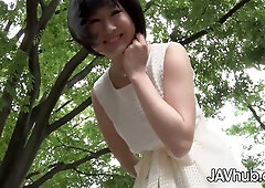 Mari Koizumi in a Japanese casting scene with red rope bondage and ball gag