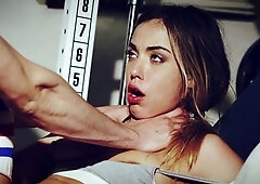 Teen brunette in black stockings plays with cunt