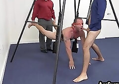 Boss watches and helps bareback sling sex in the office