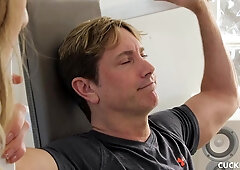 Cadence Lux cuckolds her husband by deepthroating and riding cock