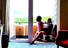 Stormy weather keeps us in doors but we make the almost all of it. I suck my lovers hard wang on the patio during the time that people walking by. Tha