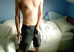 Big cumshot on Friends Bed