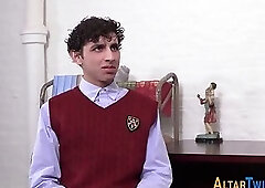 Mature catholic priest bangs alter twink