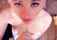 Striking young babe works her lips and hands on a POV dick