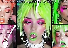 Gals with smutty make up and colored hair do giant facials