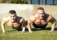 Muscle-bound hotties Brock and Ayden fuck bareback