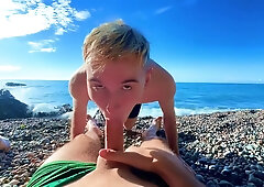 Sucking A Big Dick With A Swallowed And Gives Cum In A Tight Ass On A Nude Beach