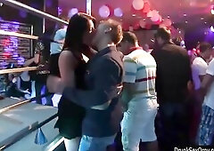 Very sexually excited party whores dancing erotically and screwing in a raunchy fuckfest in club
