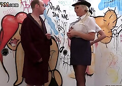 CFNM gloryhole police ladies jerk cocks in handjob orgy