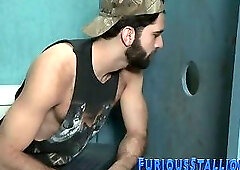 Hunk blows gloryhole dong