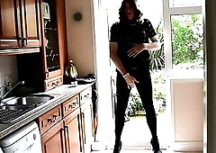 Sexy Crossdresser Alison - Butt plug and cum in the kitchen