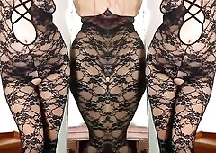 Ebony body nylons. 2 teen gals posing in ebony mesh body underware Hot underware. FULL two