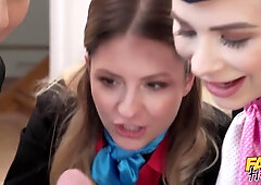 Fakehub: Lustful Air Hostesses share thick dick with Rebecca , Jenny & Moona