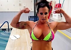 I was in the hotel pool, flexing my large biceps whichh always gets my cunt juicy and athletic. Feeling the need for a second workout I went in the ho