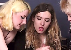 CFNM ladies suck security guy in group