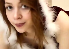 That babe appears in a taut hot Santa dress and not fast crawls across the floor toward him. Reaching his lap that babe takes his schlong into her war