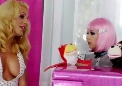 Shemale gagging on toy