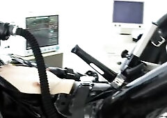 The rubber wench had a serious appointment in the rubber clinic. Tied to the gyno chair that babe was connected to ECG, which is monitoring her heart 