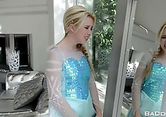 Blonde and brunette share cum in a threeway with a dark-skinned man