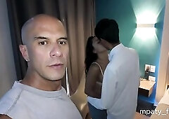 slim stud screws a hotwife in a motel in front of her spouse, the cuckold films 'em.