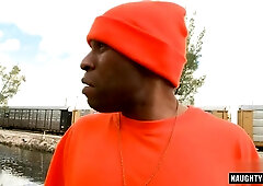 Watch this hot and horny Interracial gay get her ass drilled by a big black cock