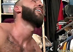 Ass licked hairy latino rides cock and cums