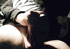 Jerking off my large schlong on the side of the road in the car