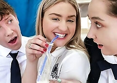 Blond college angel Serena Avery Rides Dong Whilst Her BFFs Are Filming