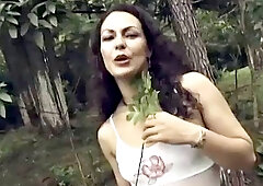 Beautiful and hot brunette with a big tail moaning and cumming, giving her pussy and very tasty spit: Porn