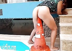 Banging Her Butt With a Road Cone