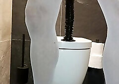 Horny dildo play at the toilet
