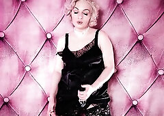 hot Mastix teasing by large sex toy thong-on... and wearing ebony nylon nylons