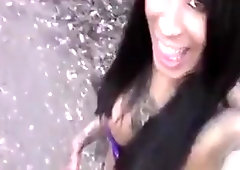 Transsexual Babe takes romps him wet in the forrest