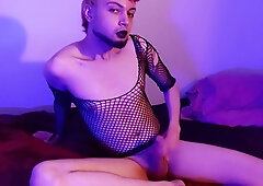 Twinky Queer Masturbating In Sexy Fishnets