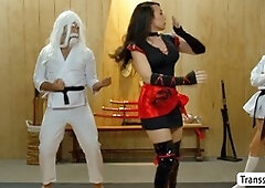 Big-titted karate mistress dominates her naughty pretender student