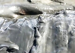 Hawt Angel playing in the River Mud. Slimy joy (Fully Dressed)