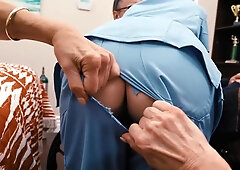 Teen nurse and mature blonde devour cock together