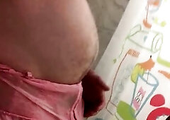 Large Abdomen Sissy Showering in Pants! Hirsute Butt Shake, Tummy Bulge Fetish