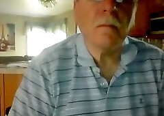 Grandad fires up his kitchen cam for a wank session